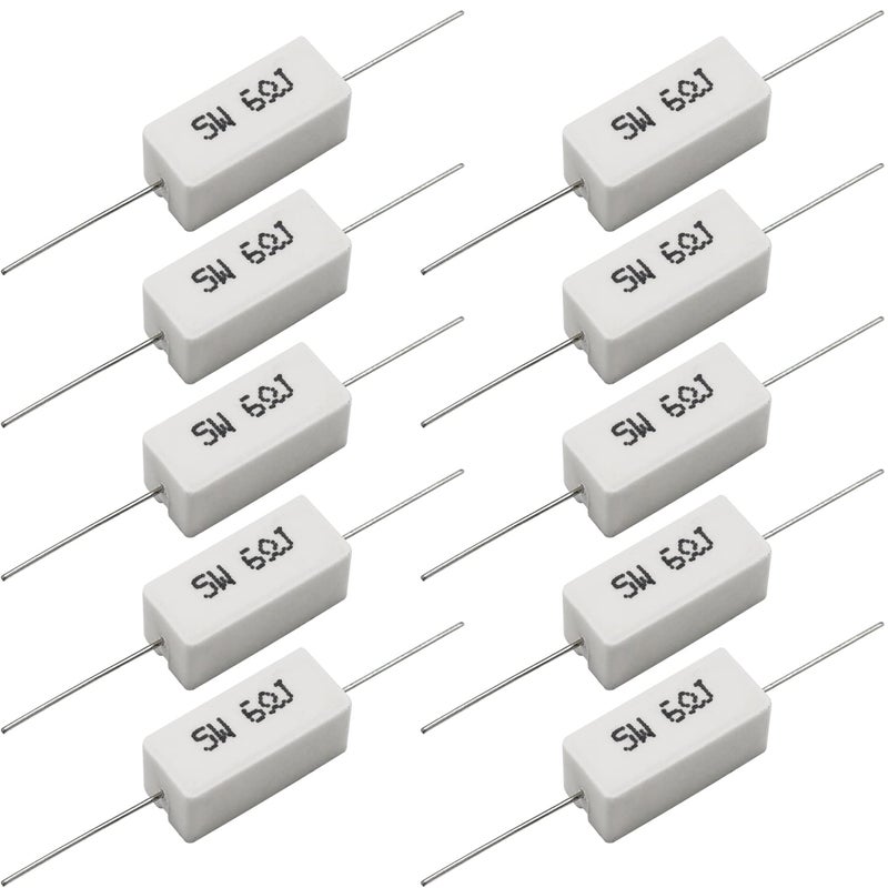 Dimlove Cement Resistors, 10 PCS 5W 5% Axial Lead Wire, White Wound, Fixed Ceramic, Power Resistors, Flame/Heat/Moisture Resistant, Precharge Horizontal (5W 6J) - Image 1